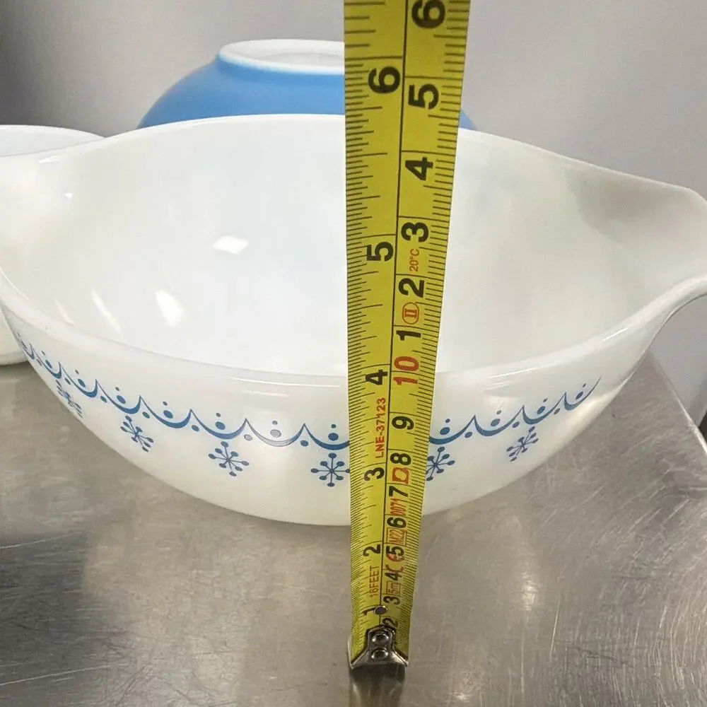 3 Vintage PYREX Cinderella Blue Garland SNOWFLAKE 441 443 444 Mixing Bowls Set